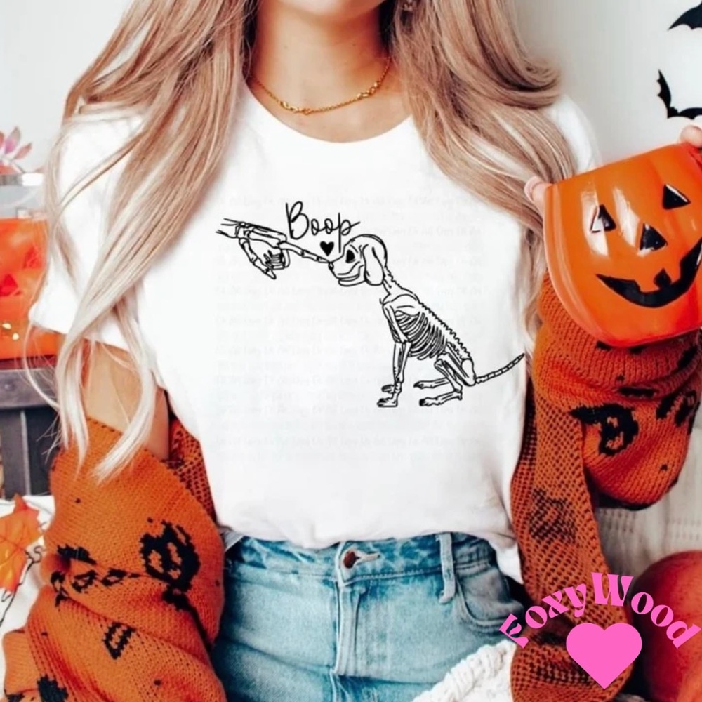 FoxyWood Halloween “Boop” Skeleton Dog Graphic Tee
